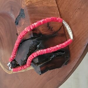 Red Coral Necklace With .925 silver Hammered Hardware and Closure.  17" length